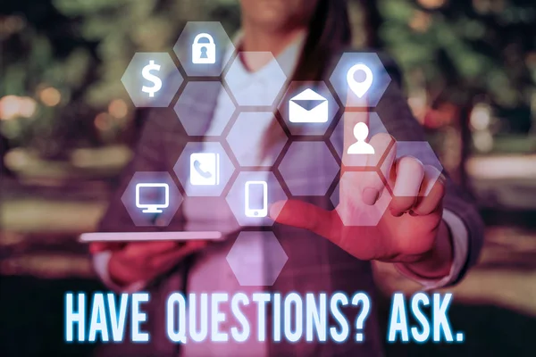 Writing note showing Have Questionsquestion Ask. Business photo showcasing something that you say or write to ask a demonstrating. — Stock Photo, Image