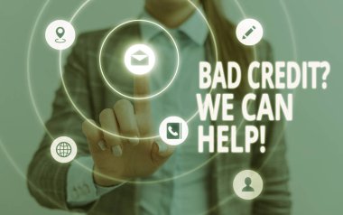 Kelime yazma metin Kötü Kredi Soru Biz Yardımcı olabilir. Kredi için sonra reddedildi sonra yardım sunan iş kavramı.