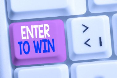 El yazısı metin yazma Kazanmak için girin. Kavram anlamı ödül veya beyaz arka plan tuşu kopyalama alanı üzerinde boş not kağıdı ile Beyaz pc klavye kazanma şansı için bir değer alışverişi.