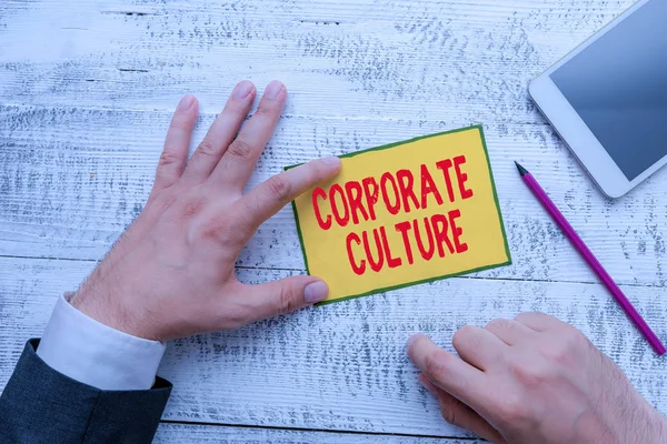Handwriting text writing Corporate Culture. Concept meaning pervasive values and attitudes that characterize a company.