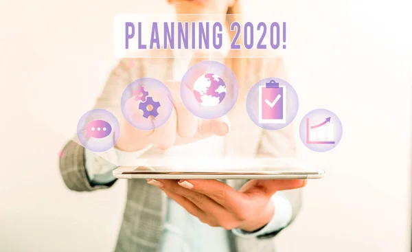 Writing Megjegyzés bemutató tervezés 2020. Üzleti fotóbemutató folyamata terveket valamit jövőre. — Stock Fotó