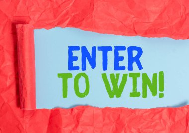 Enter To Win'i gösteren not yazma. Ödül kazanma ödülü için bir değer alışverişi gösteren iş fotoğrafı.