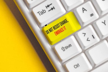 El yazısı metin yazma DeğiştirmeyiN Değiştir Embrace It. Kavram değişikliklere açık olun beyaz arka plan tuş kopyalama alanı üzerinde boş not kağıdı ile yeni şeyler Pozitif Beyaz pc klavye deneyin.