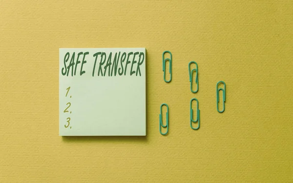 Writing note showing Safe Transfer. Business photo showcasing Wire Transfers electronically Not paper based Transaction Colored blank sticky note clips gathered trendy cool pastel background.