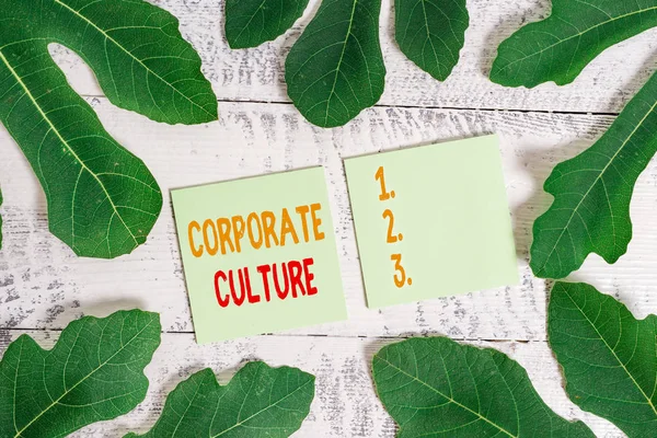 Text sign showing Corporate Culture. Conceptual photo pervasive values and attitudes that characterize a company.