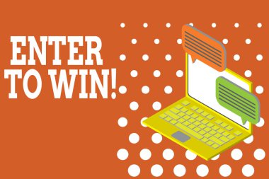 Kelime yazma metni Kazanmak için girin. Ödül şansı için bir değer alışverişi için iş konsepti ödül Laptop internet kablosuz mesajlaşma bilgi gönderme alma.