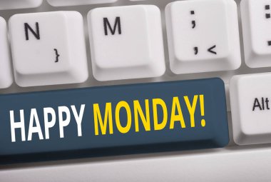 Kelime yazma metin Happy Monday. Beyaz arka plan tuşu kopya alanı üzerinde boş not kağıdı ile ona büyük yeni hafta Beyaz pc klavye dilemek için sipariş gösteren söylemek için iş konsepti.