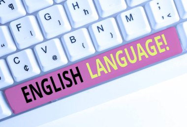 El yazısı metin İngilizce Dil. Kavramı anlamı dünyada üçüncü konuşulan yerli lang sonra Çince ve İspanyolca Beyaz pc klavye beyaz arka plan tuşu kopya alanı üzerinde boş not kağıdı ile.
