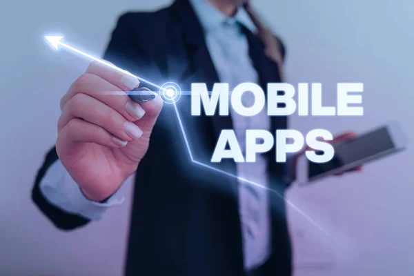 Tekst teken dat mobiele apps weergeeft. Conceptuele foto kleine Programma's zijn gemaakt om te werken op telefoons zoals App Store of App Store. — Stockfoto