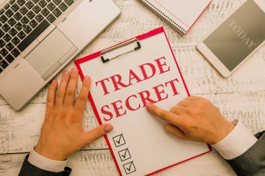 El yazısı metin Trade Secret. Kavram anlamı Bir ürün Hakkında Gizli bilgiler Fikri mülkiyet.