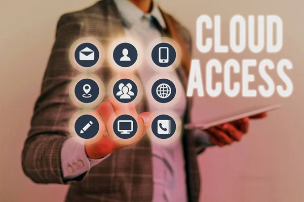 Nota de escritura que muestra Cloud Access. Muestra de fotos de negocios Herramienta de software entre la organización y el proveedor . — Foto de Stock