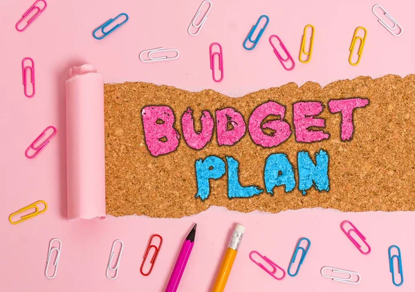 Pisanie notatki przedstawiający plan budżetu. Business Photo prezentuje harmonogram finansowy na określony okres czasu zwykle rok. — Zdjęcie stockowe