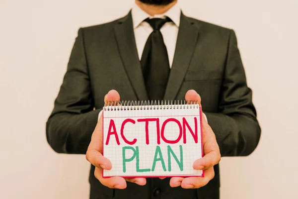 Conceptual hand writing showing Action Plan. Business photo showcasing list of things or schedule to be made thia current year. — Stock Photo, Image