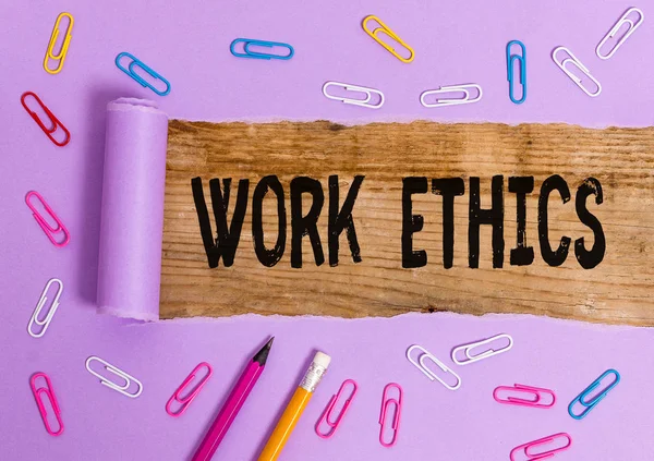 Writing note showing Work Ethics. Business photo showcasing A set of values centered on the importance of doing work.