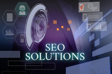 Seo Solutions'ı gösteren not yazma. İş fotoğraf Vitrin Arama Motoru Sonuç Sayfası Sıralaması Erkek giyim resmi takım sunum akıllı cihaz sunan Tarafından Ziyaretçi Artış.