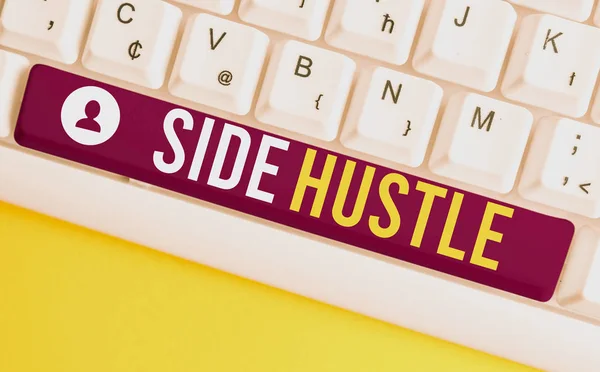 Word writing text Side Hustle. Business concept for way make some extra cash that allows you flexibility to pursue White pc keyboard with empty note paper above white background key copy space.