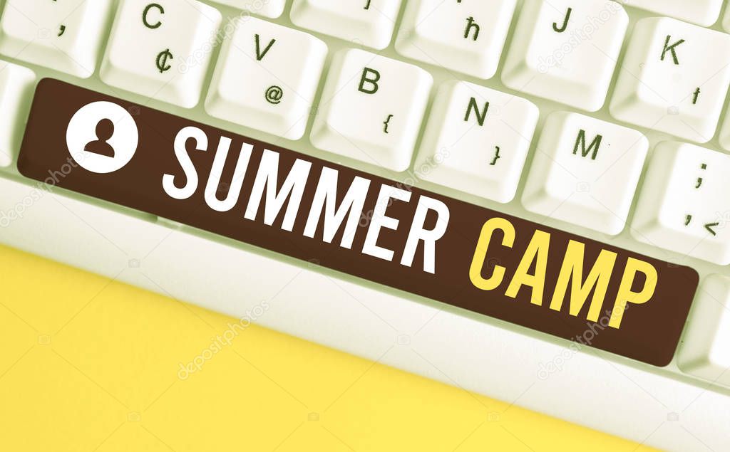 Word writing text Summer Camp. Business concept for Supervised program for kids and teenagers during summertime. White pc keyboard with empty note paper above white background key copy space.