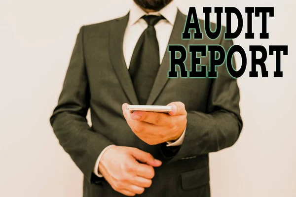 Handwriting text Audit Report. Concept meaning An appraisal of complete financial status of a business Assets. — Stock Photo, Image