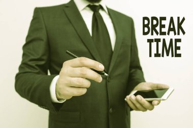 Kelime yazma metni Break Time. Belirli bir iş yaptıktan sonra dinlenme veya rekreasyon Dönemi için Iş kavramı.