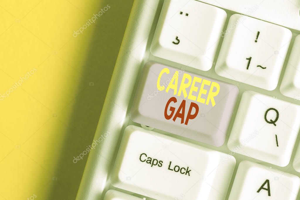 Word writing text Career Gap. Business concept for A scene where in you stop working by your profession for a while White pc keyboard with empty note paper above white background key copy space.
