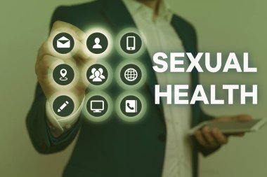 Kavramsal el cinsel sağlık gösterilen yazma. İş fotoğraf metin sağlıklı vücut tatmin edici cinsel hayat olumlu ilişkiler.