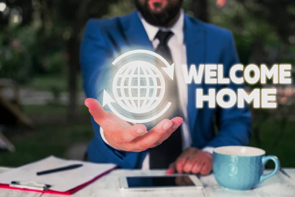 Conceptual hand writing showing Welcome Home. Business photo text Expression Greetings New Owners Domicile Doormat Entry. — Stock Photo, Image