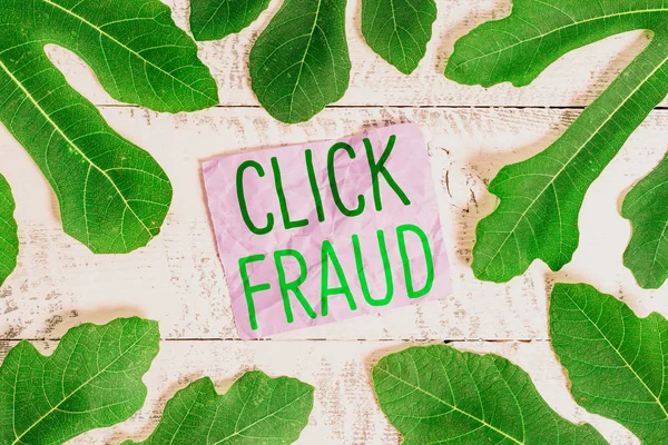Word writing text Click Fraud. Business concept for practice of repeatedly clicking on advertisement hosted website.