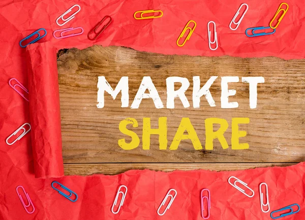 Word writing text Market Share. Business concept for The portion of a market controlled by a particular company.