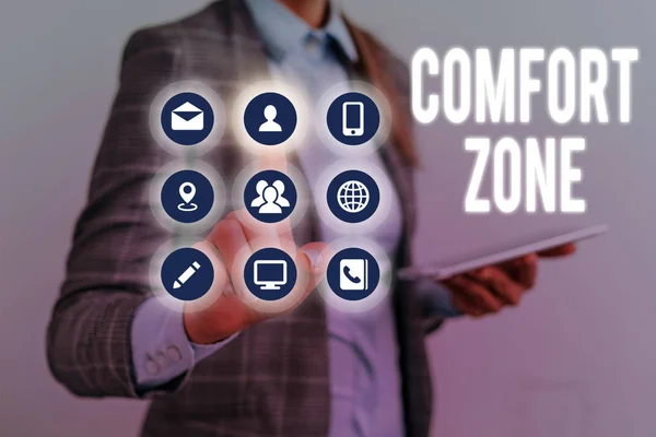 Schrijfbriefje met Comfort Zone. Zakelijke foto presentatie Een situatie waarin men zich veilig voelt of op zijn gemak hebben Controle. — Stockfoto