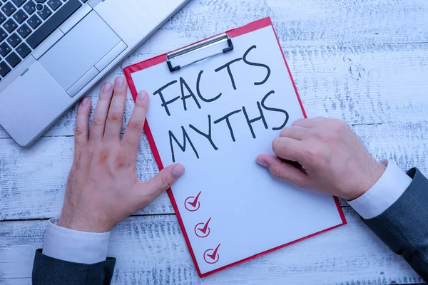 Handwriting text writing Facts Myths. Concept meaning work based on imagination rather than on real life difference. — Stock Photo, Image