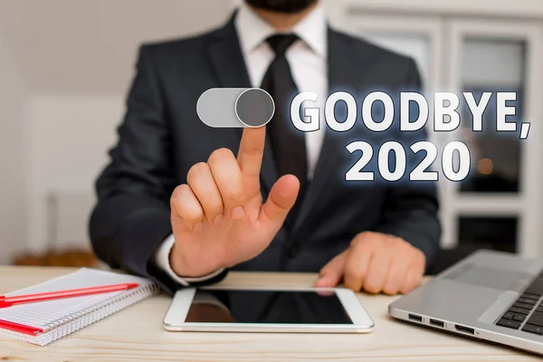 Búcsúlevél bemutató Goodbye 2020. Üzleti fotó bemutató Szilveszter mérföldkő múlt hónapban ünneplés átmenet. — Stock Fotó