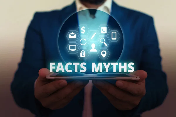 Text sign showing Facts Myths. Conceptual photo work based on imagination rather than on real life difference. — Stock Photo, Image