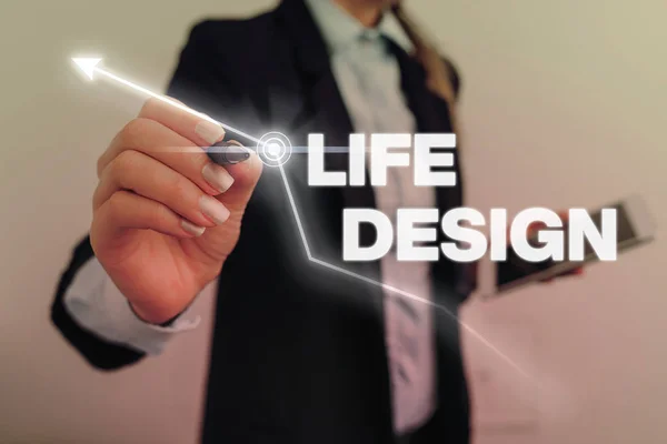 Szöveges jel mutatja Life design. Fogalmi fotó egyensúly hogyan él a munka és a család szórakoztató. — Stock Fotó