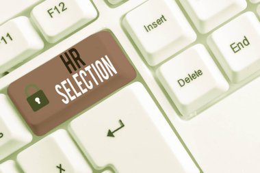 İnsan Kaynakları Seçimini gösteren kavramsal el yazısı. İş fotoğraf vitrin Süreci ve çalışanların işe alırken huanalysis kaynakları tarafından yaklaştı Beyaz pc klavye beyaz üzerinde not kağıdı ile