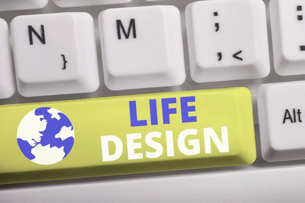 Texte d'écriture Word Life Design. Concept d'entreprise pour équilibrer la façon dont vous vivez entre la famille de travail et divertissant clavier PC blanc avec papier de note vide au-dessus de l'espace de copie de clé de fond blanc . — Photo