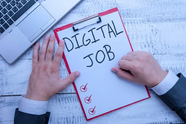 Handwriting text writing Digital Job. Concept meaning get paid task done through internet and demonstratingal computer.