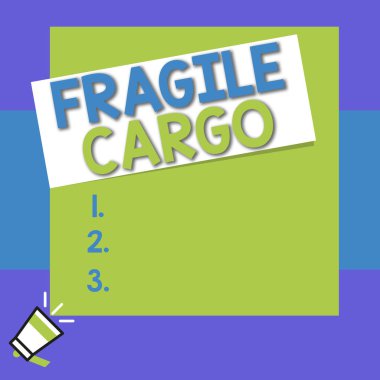 Kırılgan Kargo gösteren kavramsal el yazısı. Bakım Bubble Wrap Cam Tehlikeli Maddeler ile İş fotoğraf metin Kırılabilir Kolu küçük megafon üzerinde büyük kare dikdörtgen sopa aşağı köşede sol.