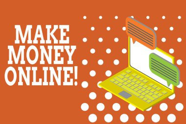 Kelime yazma metin Olun Para Online. Freelancing veya pazarlama Laptop gibi internet kullanarak kar yapmak için iş konsepti internet kablosuz mesajlaşma bilgi gönderme alma.
