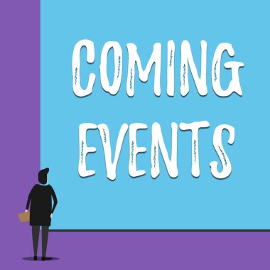 Gelecek Olayları gösteren kavramsal el yazısı. İş fotoğraf vitrin Happening yakında Gelecek Planlanan karşılamak Gelecek Geri görünümünde boş büyük dikdörtgen izlerken genç kadın.