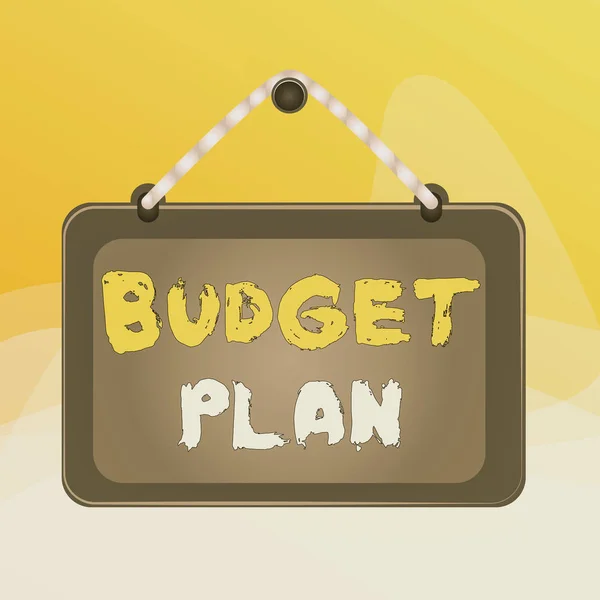 Writing note showing Budget Plan. Business photo showcasing financial schedule for a defined period of time usually year Board fixed nail frame colored background rectangle panel.