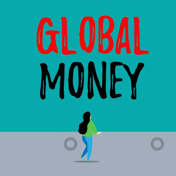 Письменный почерк Global Money. Концепция, означающая Международные финансы Мировая валюта Транзакция во всем мире . — стоковое фото