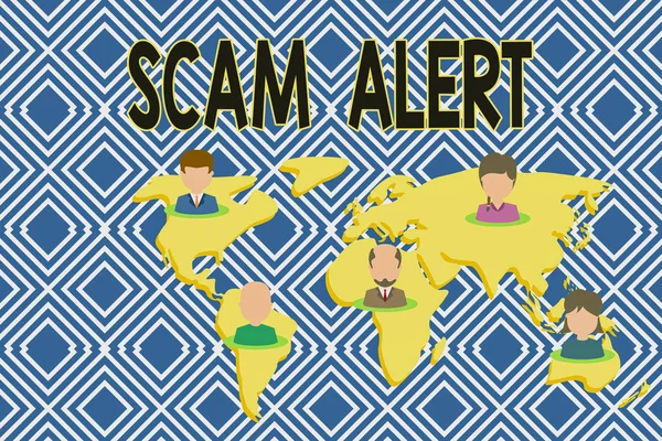 Text sign showing Scam Alert. Conceptual photo unsolicited email that claims the prospect of a bargain Connection multiethnic persons all over world. Global business earth map.