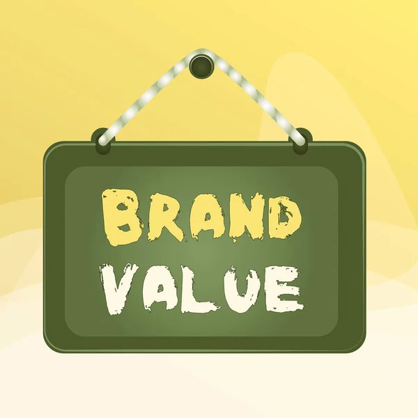 Writing note showing Brand Value. Business photo showcasing company generates from product with recognizable for its names Board fixed nail frame colored background rectangle panel.