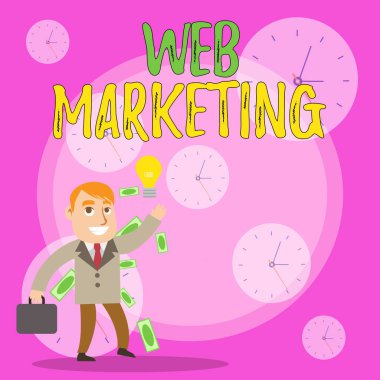 Web Pazarlama'yı gösteren not yazma. İnternet Online satıcı Başarılı İşadamı Fikir Üreten veya Çözüm Bulma yoluyla Elektronik ticaret Reklam vitrine İş fotoğraf.