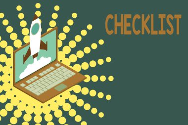 Kontrol Listesini gösteren kavramsal el yazısı. İş fotoğraf vitrin E-posta sı bir şey yapmanın rehberi olarak ayrıntılı faaliyet listesi aşağı Rocket bulutlar dizüstü Başlangıç projesi seo büyüyen.