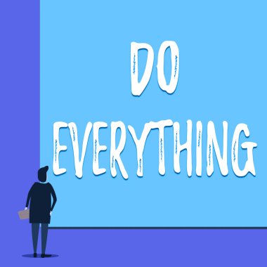 Her şeyi yap'ı gösteren kavramsal el yazısı. Tüm Esnaf Self Esteem Ego Pride No Limits Geri görünümü boş büyük dikdörtgen izlerken genç kadın Jack vitrine.