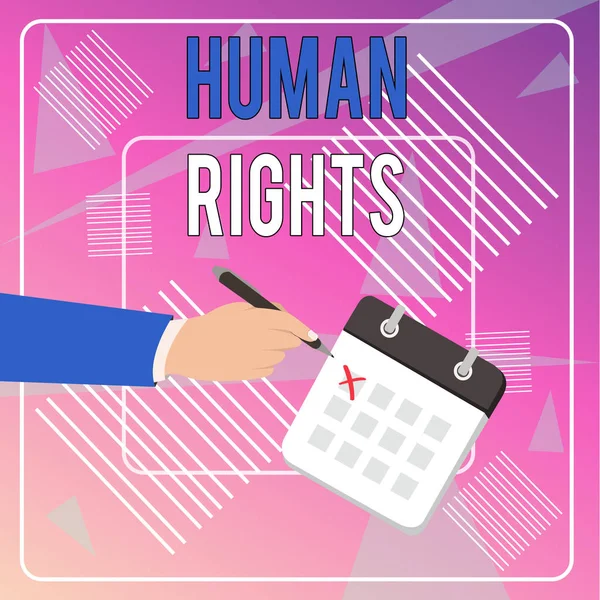 Conceptual hand writing showing Huanalysis Rights. Business photo showcasing Moral Principles Standards Norms of a showing protected by Law Formal Suit Crosses Off Day Calendar Red Ink Ballpoint Pen. — Stock Photo, Image