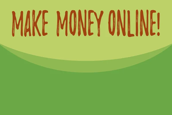 온라인으로 돈을 벌기 보여주는 메모를 작성합니다. 프리랜서 또는 마케팅 추상 흔들기 배경 반원 패턴 디자인과 같은 인터넷을 사용하여 수익을 창출하는 비즈니스 사진. 간단한 배경 화면. — 스톡 사진