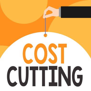 Maliyet Kesme'yi gösteren metin işareti. Kavramsal fotoğraf Önlemler azaltılmış giderleri ve geliştirilmiş kar Erkek el kolu iğne büyük yarı boş balon geometrik arka plan delme uygulanan.