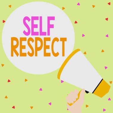 El yazısı metin yazma Öz Saygı. Kavram anlamı Gurur ve kendine güven kendiniz için ayağa kalk El Tutan Loudhailer Boş Yuvarlak Konuşma Metin Balon Duyuru Yeni.